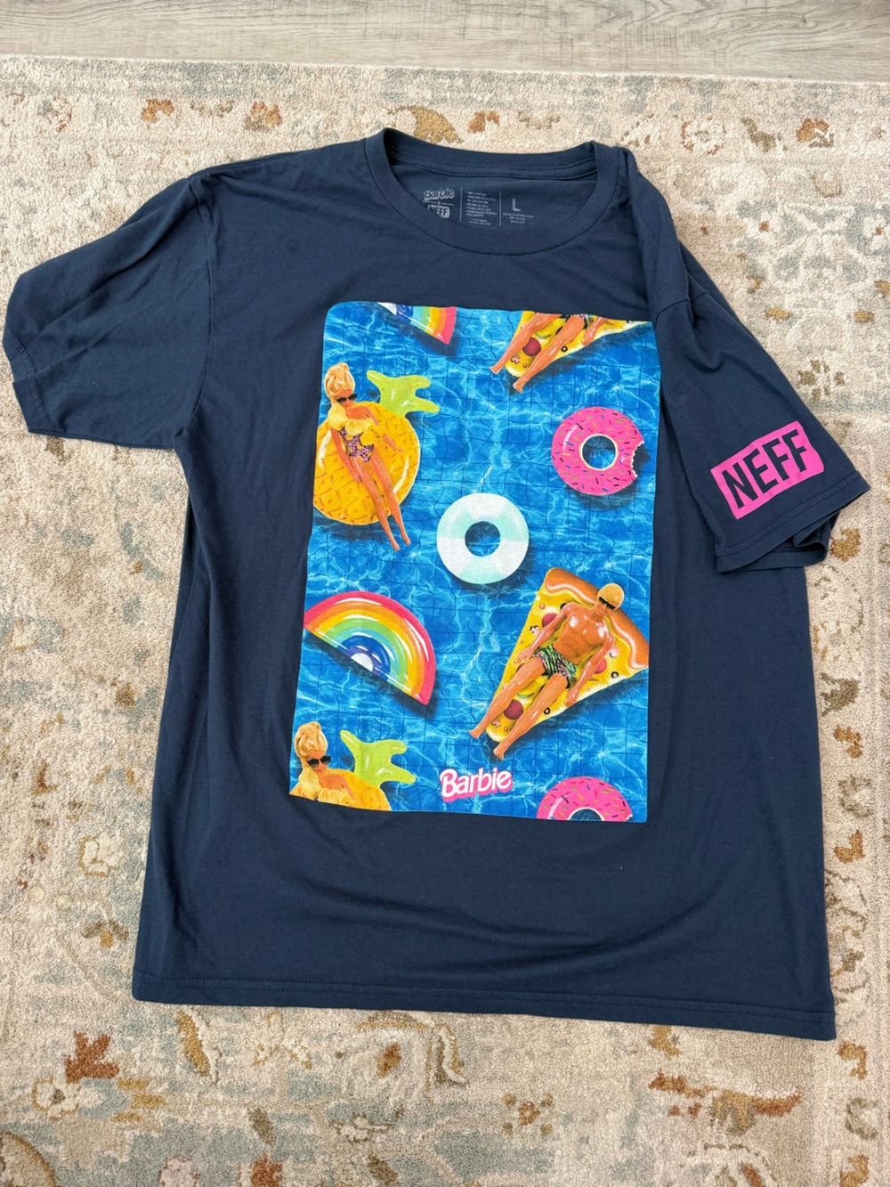 Barbie Navy Kids Swim Rashguard with Colorful Pool Float Graphics